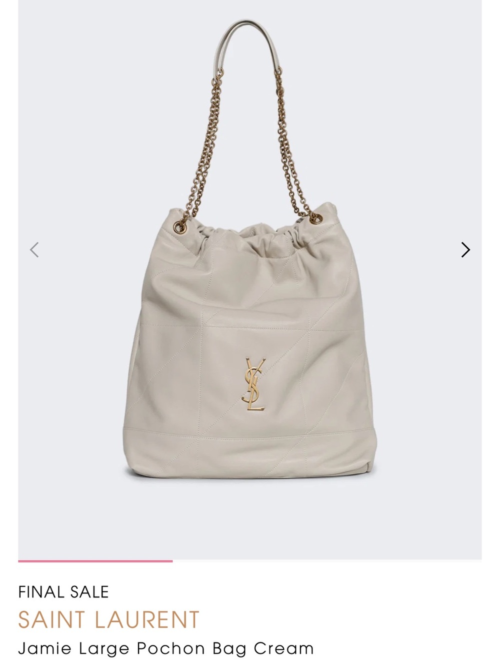Saint Laurent Cream Leather Pochon Shoulder Bag with Gold Chain